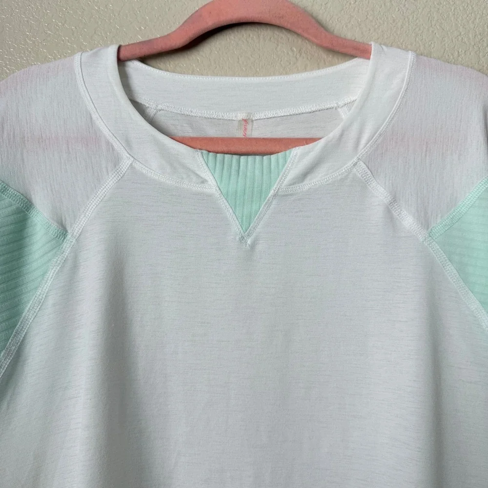 Free People Top Small White Mint Green Spotlight Ribbed Raglan FP Movement